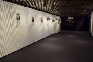 The FIFA Ballon d'Or trophy displayed at the FIFA Museum, Zurich.